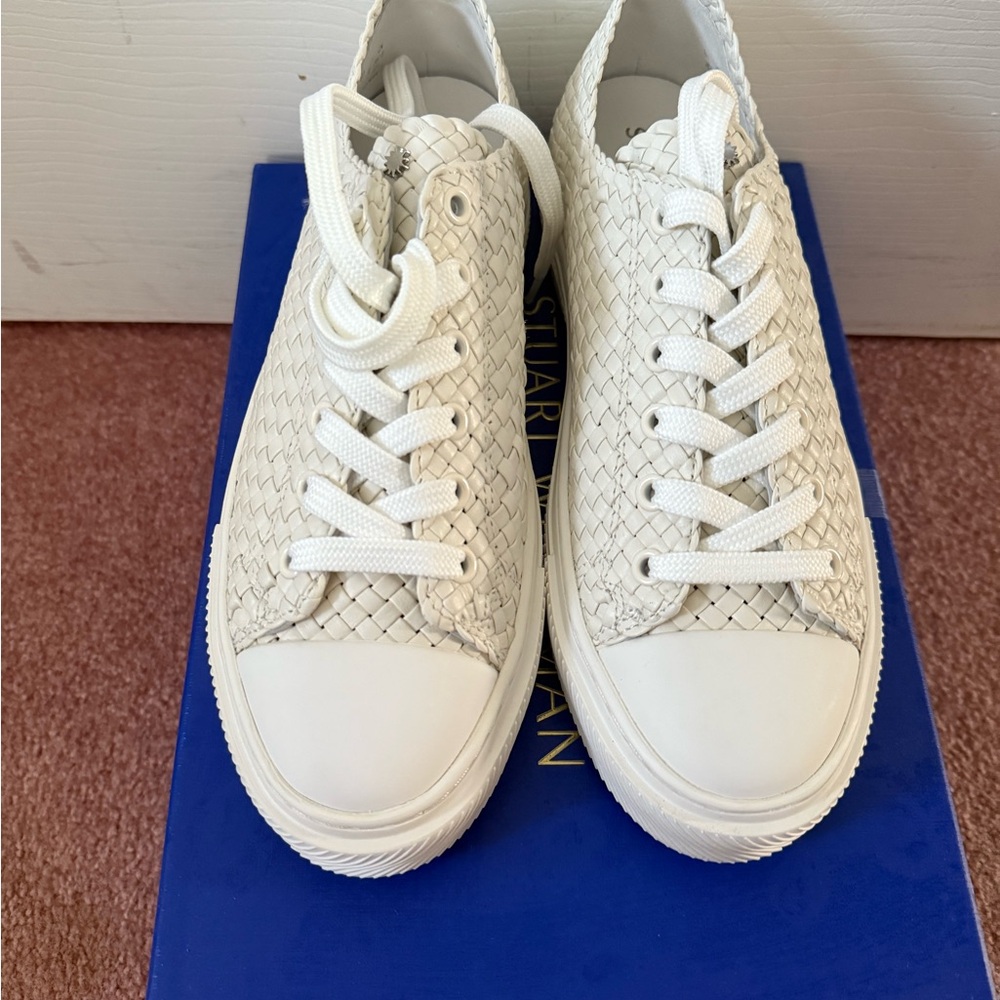 Stuart Weitzman Cream Woven Sneakers WIDE 38.5